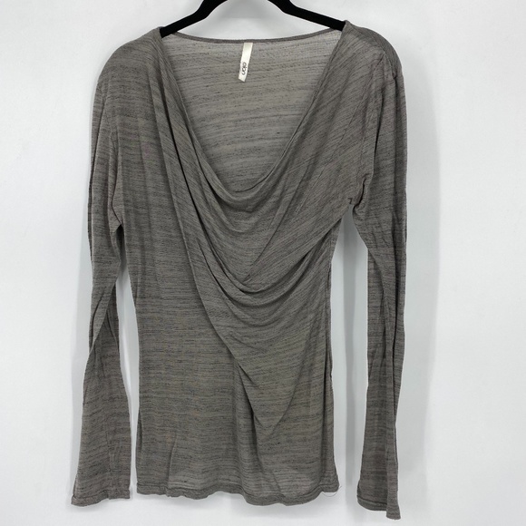 Elan Tops - 🌵 Elan Long Sleeve Cowl Draped Neck Gray Thin Top
